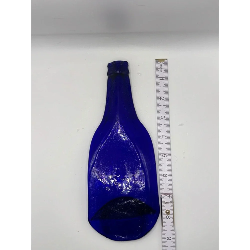 Cobalt Blue Flattened Wine Bottle Spoon Rest Upcycled Glass Melted Bottle Tray